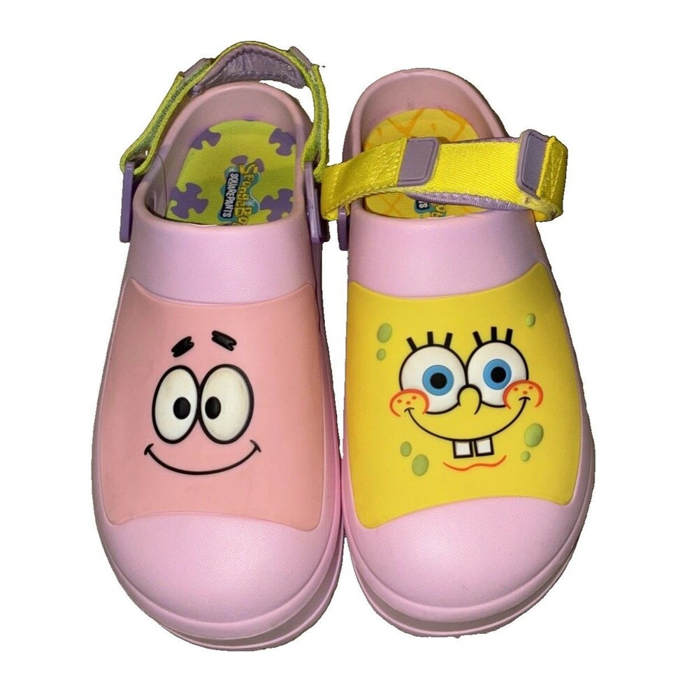 SpongeBob Patrick Bikini Bottom Clogs Size 11 Ground Up Pink Yellow Slip On